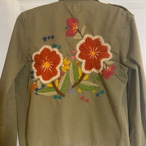 Vintage Lucky brand shirt/ jacket with flower embroidery on the back